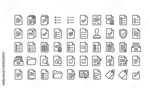 Document file and checkmark outline icon pack vector illustration