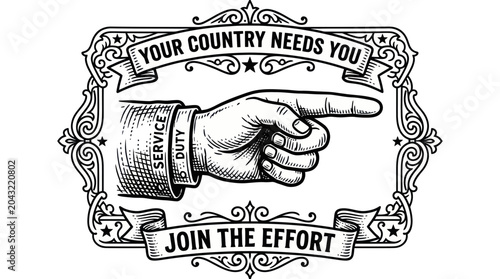 Foto Vintage Your Country Needs You Recruitment Poster Style Illustration