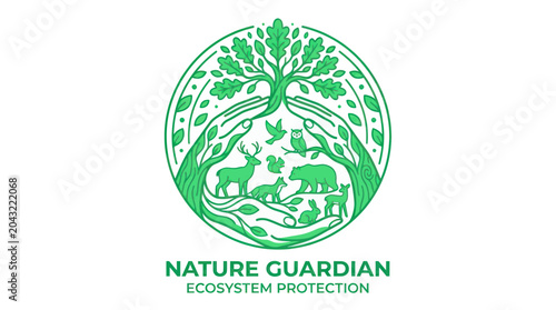 Photography Nature Guardian Logo: Ecosystem Protection with Wildlife and Tree