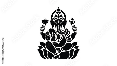Bild auf Leinwand Lord ganesha silhouette on lotus flower vector art illustration on white background