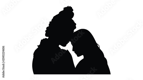 Φωτογραφία Loving indian couple silhouette leaning heads together vector graphic isolated on white art