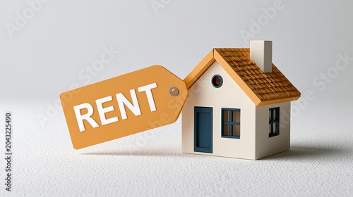 Rental house with rent tag, small home model for housing market concept