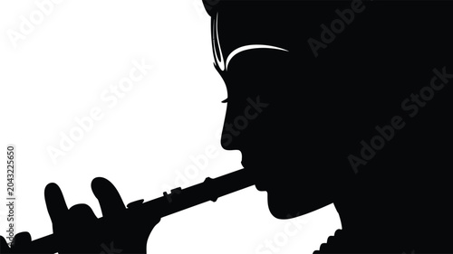 Photos Artistic silhouette of divine figure playing flute with spiritual mark on forehead area