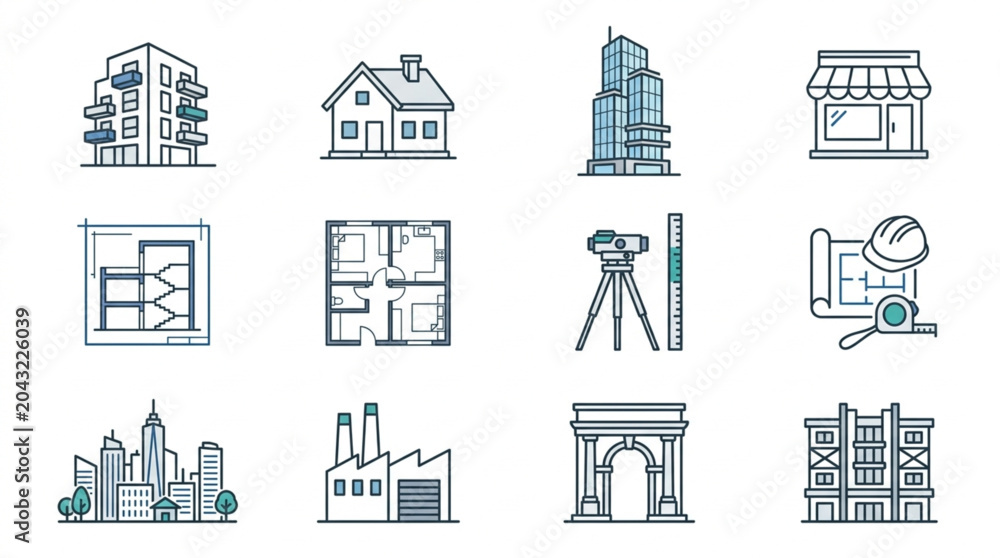 Fototapeta premium Architectural Icons and Construction Tools Set.