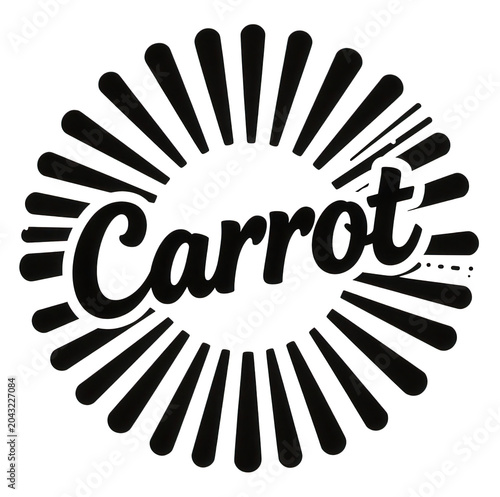 Carrot Logo with Sunburst Rays Isolated