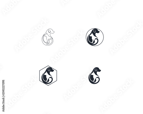 Dog and cat logo design template vector, line of pet logo design suitable for pet shop, store, cafe, business, hotel, veterinary clinic, Domestic animal vector illustration logotype, sign, symbol