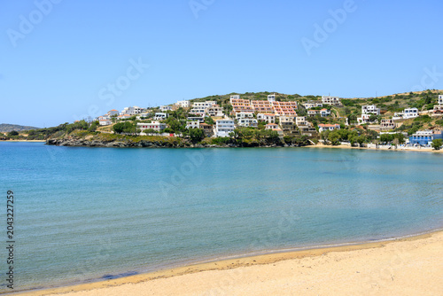 Batsi beach, one of the most famous beaches on the island of Andros. Cyclades, Greece