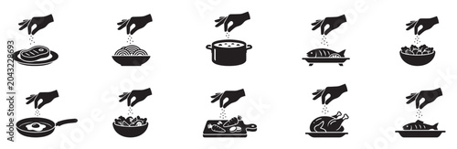 Fotografie Hand seasoning food icon set