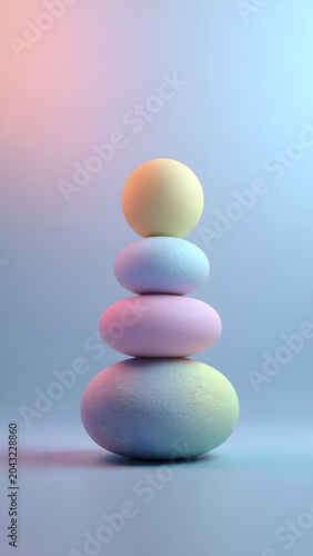Colorful Smooth Stone Stack in Soft Pastel Light