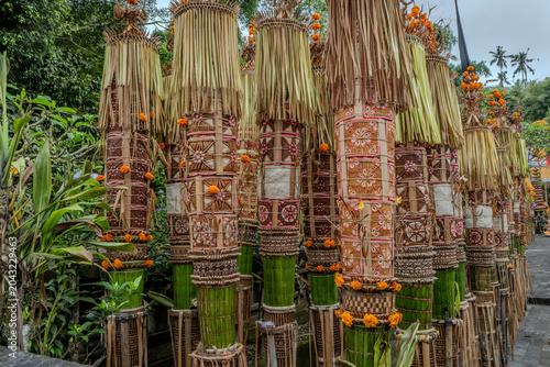 Indonesian statue in a temple with offerings