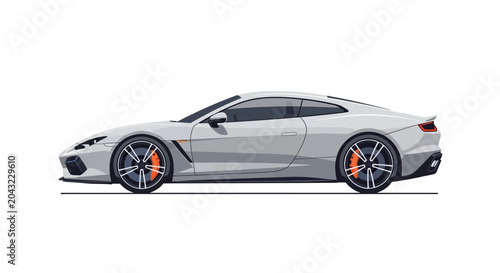 Side profile illustration of a sleek white modern sports car isolated on white background