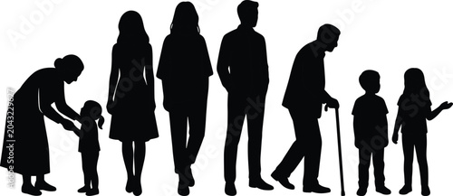 Canvastavla Multi-generational family standing together, silhouettes of grandparents parents