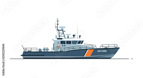 Schilderij op canvas Flat design illustration of a Coast Guard patrol boat on a white background