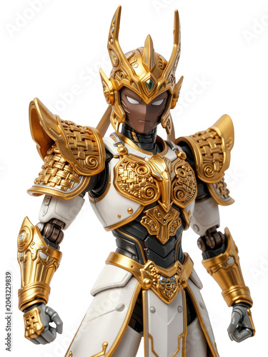 Golden Armored Warrior Figurine Isolated on Transparent Background