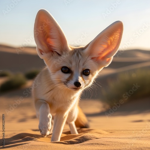 Fennec Fox in Desert Dunes at Sunset