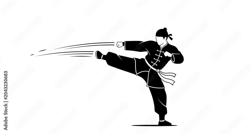 Fototapeta premium Martial artist kicking silhouette on transparent background