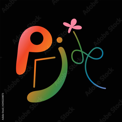 Abstract pride concept with rainbow gradient typography, flower doodle and minimalist black background. Modern LGBTQ celebration symbol in colorful contemporary design style.