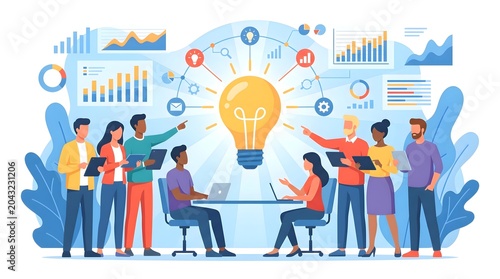 Innovation Team Collaborating on Data Driven Business Strategy Solutions