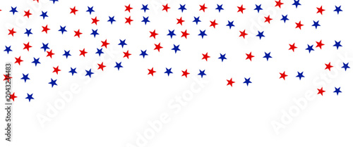 Cuadro en lienzo Red and blue stars confetti falling on transparent background for patriotic USA independence day background vector