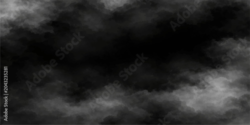 Dramatic dark smoke on black background blends into a stormy cloudscape with a flash of light from a heavy thunderstorm