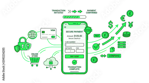 Tableau sur toile Online Payment Process, Mobile Banking, Secure Transaction, E-commerce