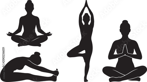 Bild auf Leinwand Four yoga poses silhouette vector icons