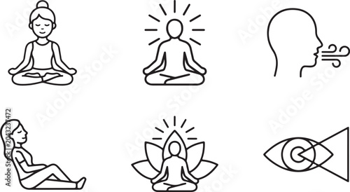 Bild auf Leinwand Six meditation and relaxation illustration icons