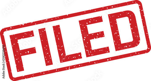 Filed rubber stamp red ink impression on white background document approval seal