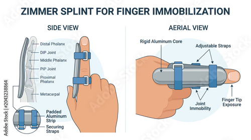 Bild auf Leinwand Zimmer Splint for Finger Immobilization: Side and Aerial Views