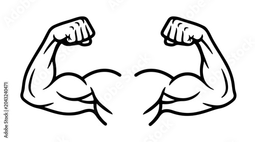 Cuadro en lienzo Black‑and‑white illustration of two flexed muscular arms facing each other, symb