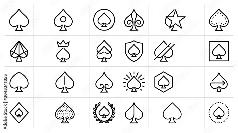 Fototapeta premium Collection of Spade Playing Card Symbol Icons.