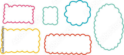 Quadro su tela Set of colorful hand-drawn scalloped frames and wavy outlines isolated on a white background