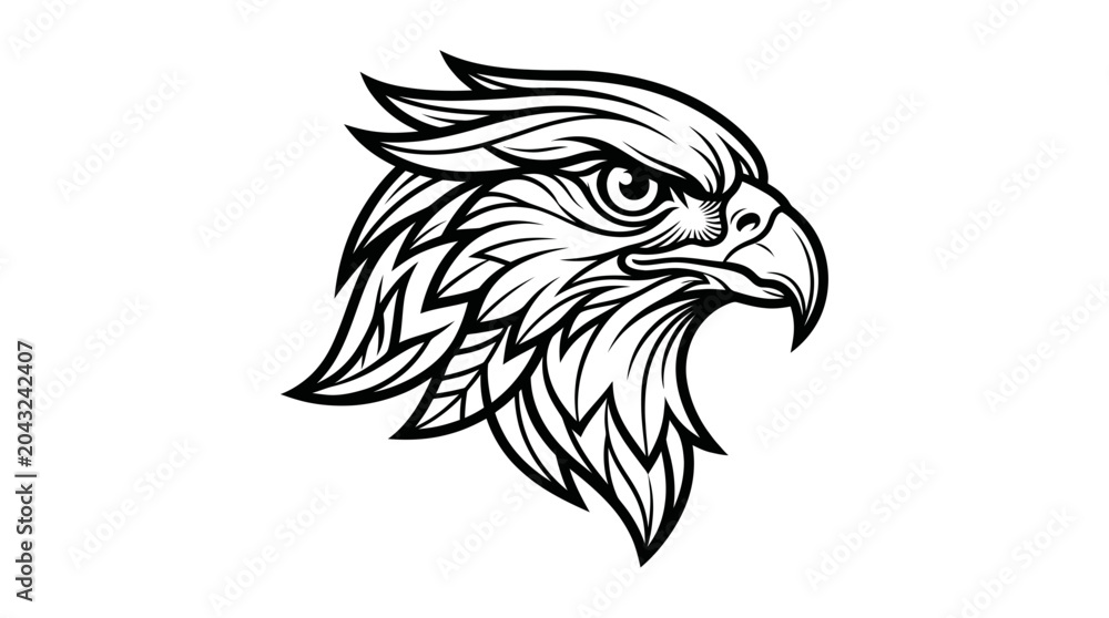 Fototapeta premium Stylized Eagle Head Emblem - Fierce Bird of Prey Profile Illustration