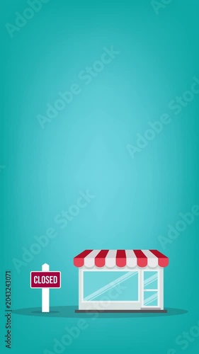 Closed business concept, small business closed, 4K video animation