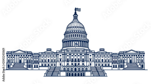 Bild auf Leinwand United States Capitol Building Outline Illustration