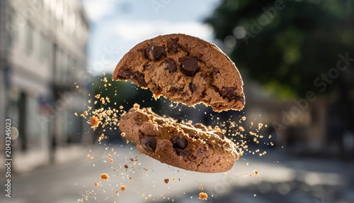 Delicious Chocolate Chip Cookie Exploding Mid-Air.