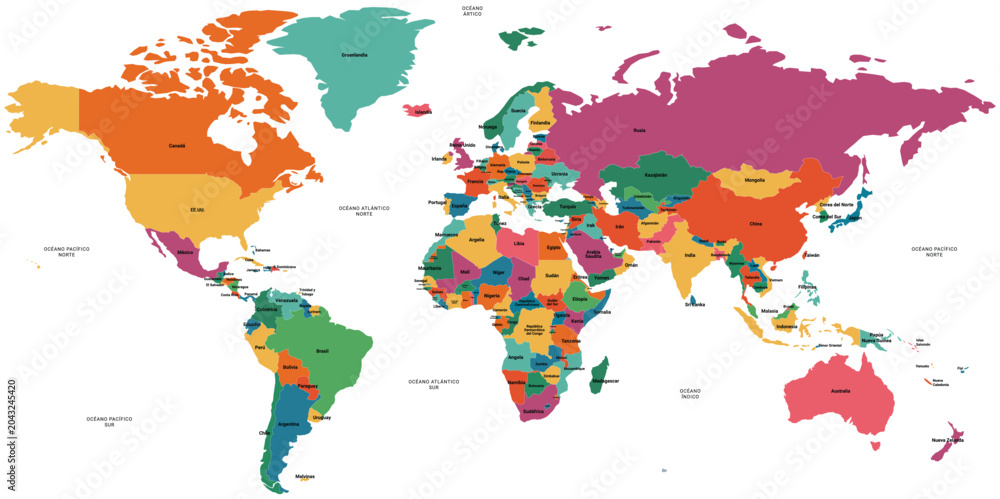 Fototapeta premium Editable Vector World Map with Country Names