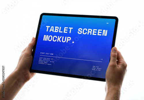 Landscape Tablet Mockup In Hands Minimalistic Product Presentation
