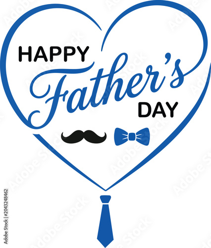Happy Father's Day heart shape blue typography vector illustration