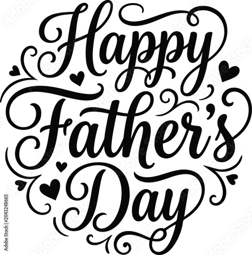 Happy Father's Day Calligraphic Text with Hearts