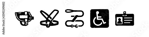 Safety, Accessibility, and Pet Care Grunge Hand Drawn Icon Set