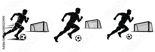 Tableau sur toile Vector silhouette of a soccer player dribbling the ball towards the opponent's goal