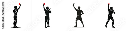 Tableau sur toile Vector silhouette of a referee blowing a whistle while raising a card
