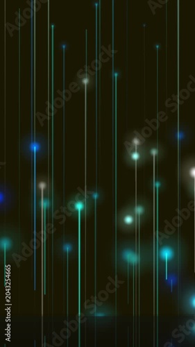 Futuristic Glowing Light Particles Rising with Vertical Neon Trails on Dark Background
