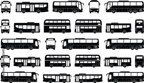 Photos Public transport bus silhouette vector set with double decker city coach and shu