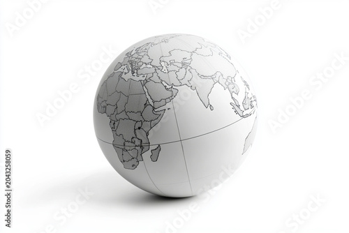 Monochrome globe with continents on white background