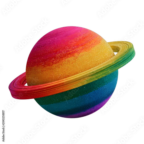 Colorful Rainbow Planet with Rings