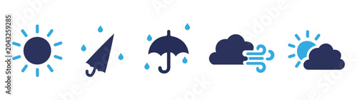 Fotografía Weather forecast icon set, flat blue and navy meteorology symbols, sun rain and