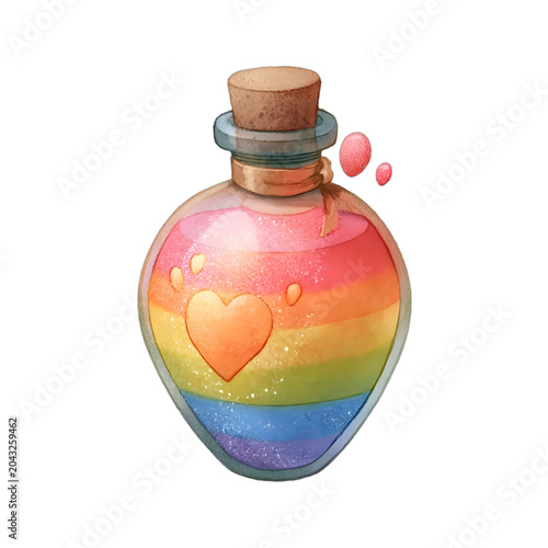 Colorful Rainbow Potion Bottle with Heart Design
