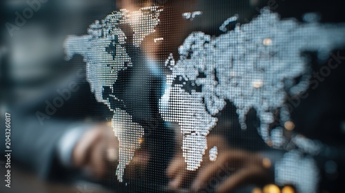 World map overlay on a persons hand